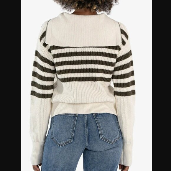 Kut from the Kloth Noley Quarter Zip Sweater - Off White/Olive - Small - Picture 3 of 8